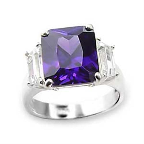 High-polished 925 sterling silver ring featuring a AAA grade CZ center stone in amethyst color, showcasing elegance and craftsmanship.