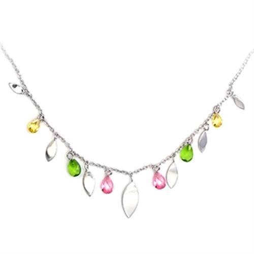High-polished 925 sterling silver necklace featuring AAA grade multi-color CZ stones, elegantly designed for any occasion.