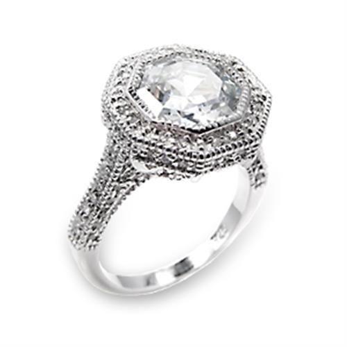 6X211 High-Polished 925 Sterling Silver Ring featuring a clear AAA Grade CZ stone, showcasing its elegant design and polished finish.