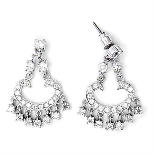 Elegant 6X267 High-Polished 925 Sterling Silver Earrings with AAA Grade CZ stones, showcasing a brilliant shine.
