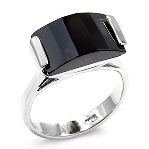 Elegant 6X506 Rhodium 925 Sterling Silver Ring featuring a large AAA Grade CZ stone in jet color, showcasing its exquisite design and craftsmanship.