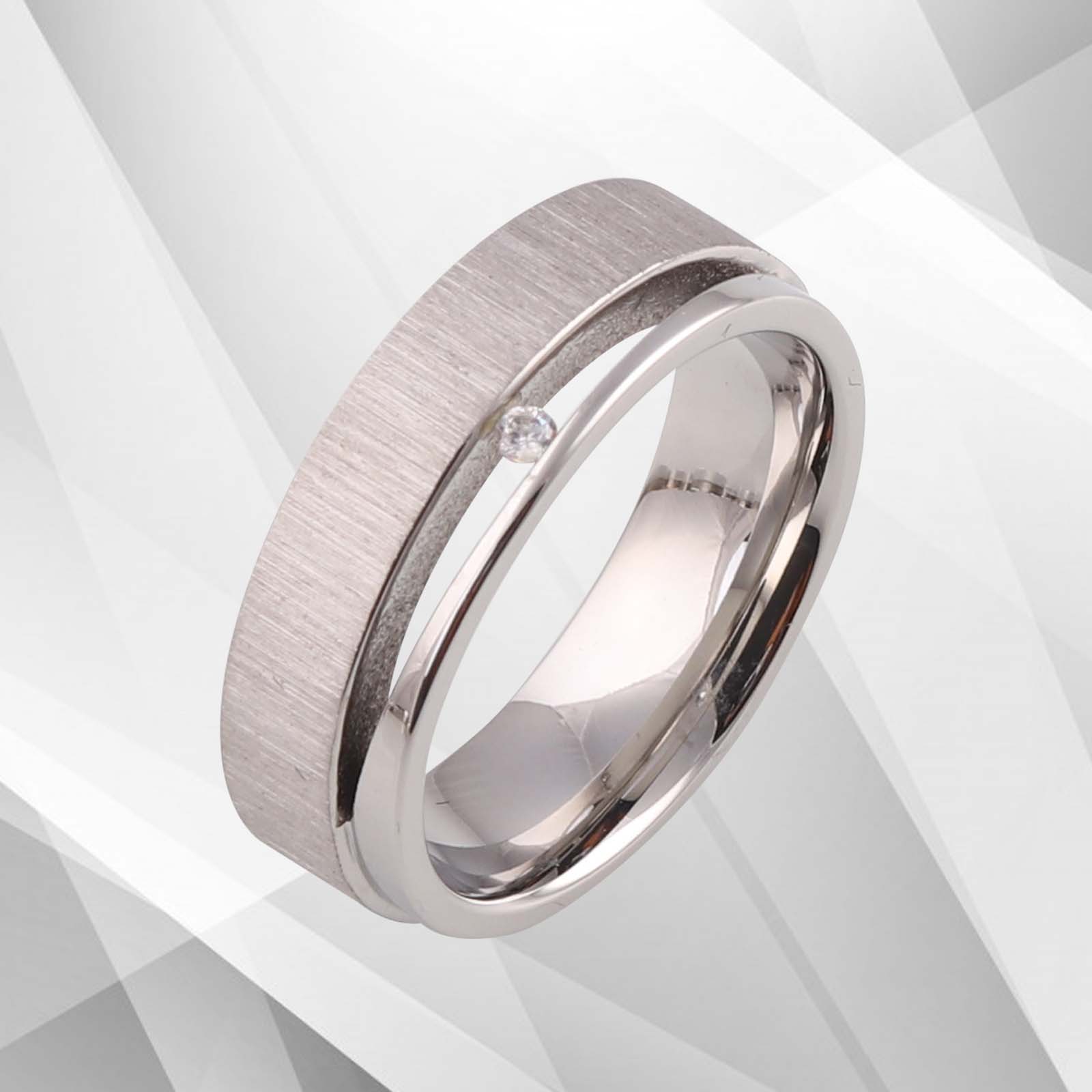 7mm Comfort Fit Titanium Wedding Band featuring a 0.35Ct CZ Diamond with 18Ct White Gold Plating, elegantly designed for women.