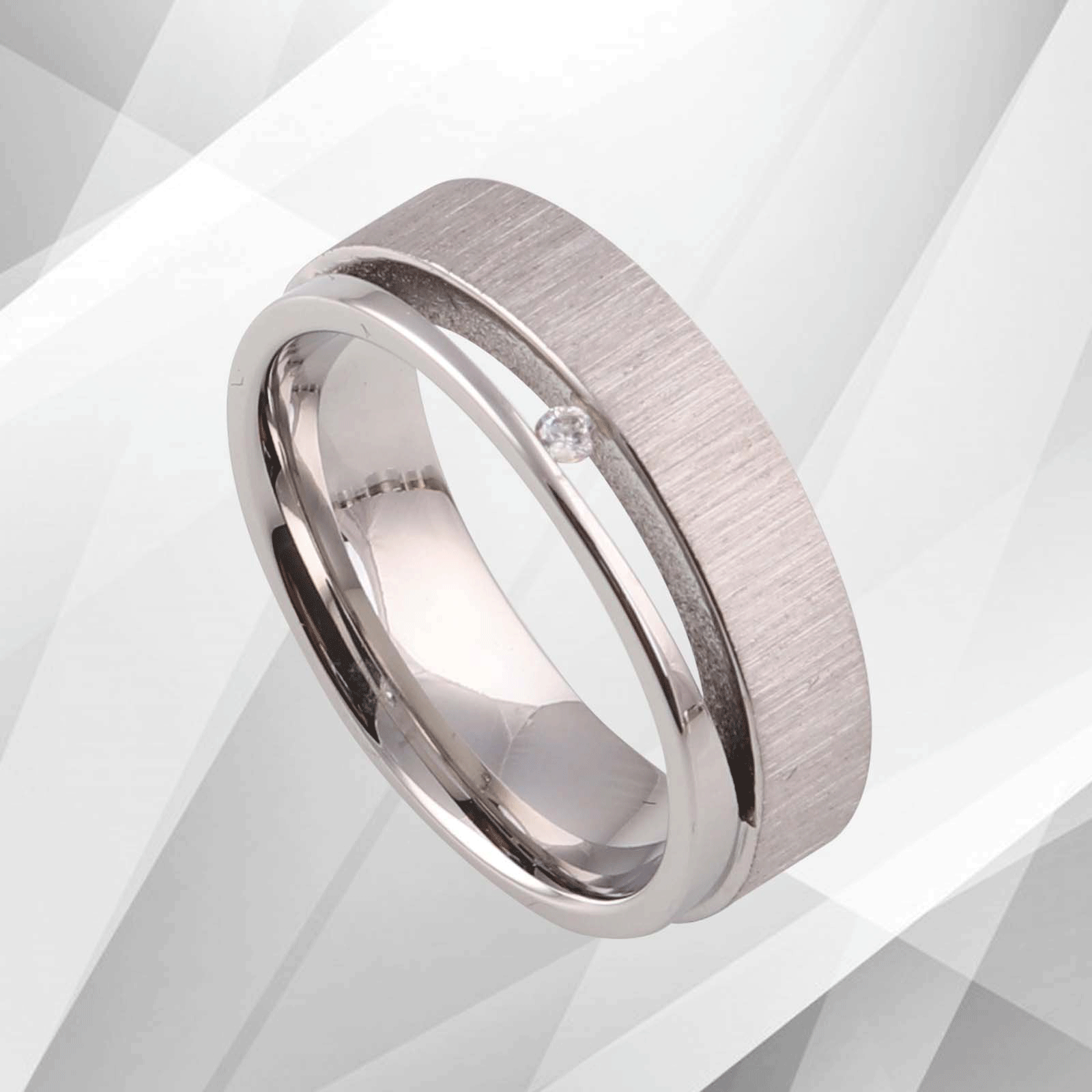 7mm Comfort Fit Titanium Wedding Band featuring a 0.35Ct CZ Diamond with 18Ct White Gold Plating, elegantly designed for women.