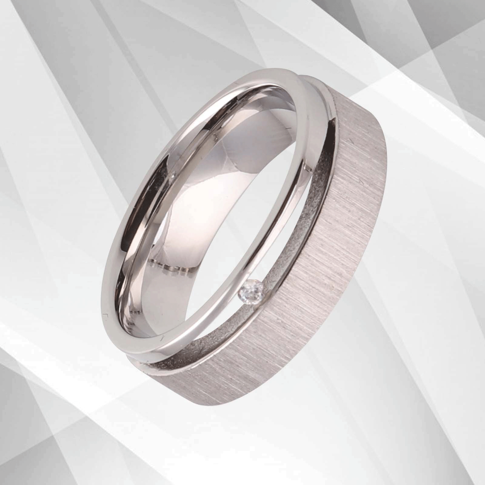 7mm Comfort Fit Titanium Wedding Band featuring a 0.35Ct CZ Diamond with 18Ct White Gold Plating, elegantly designed for women.