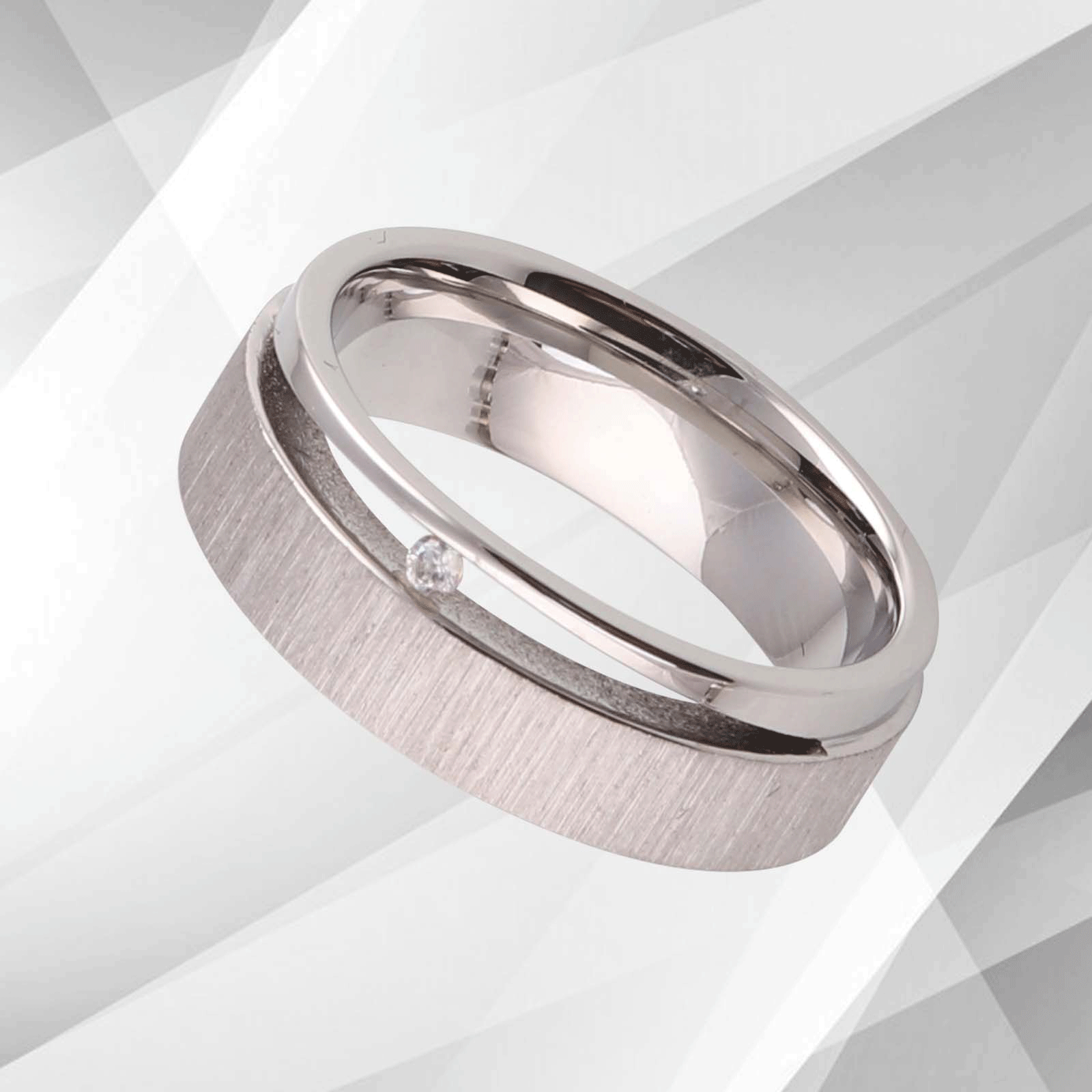 7mm Comfort Fit Titanium Wedding Band featuring a 0.35Ct CZ Diamond with 18Ct White Gold Plating, elegantly designed for women.