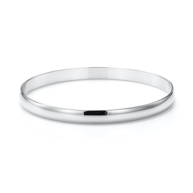 A 7mm wide plain bangle made of 925 sterling silver plating, showcasing its elegant design and shiny finish, perfect for any occasion.