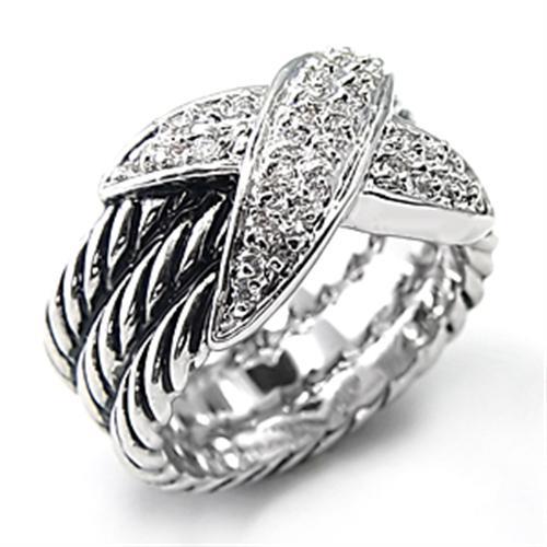 Rhodium Brass Ring featuring a clear AAA Grade CZ center stone, showcasing its elegant design and shiny finish.