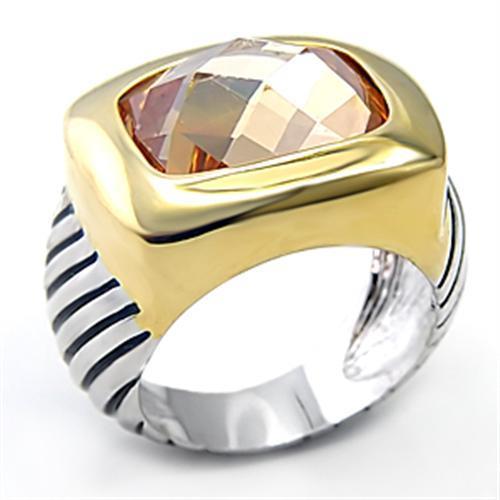 7X126 Reverse Two-Tone Brass Ring featuring AAA Grade CZ in Topaz, showcasing its elegant design and sparkling center stone.
