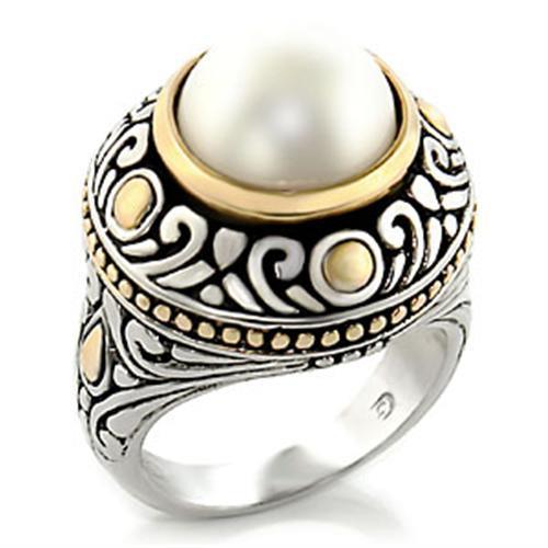7X137 Reverse Two-Tone Brass Ring featuring a synthetic white stone, showcasing its elegant design and craftsmanship.