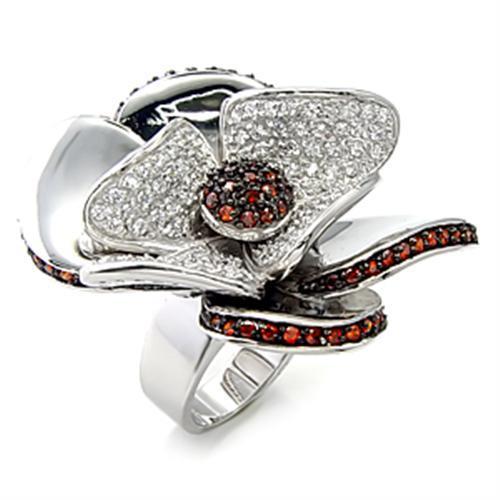 7X191 Rhodium and Ruthenium 925 Sterling Silver Ring featuring an AAA Grade CZ stone in garnet color, showcasing its elegant design.