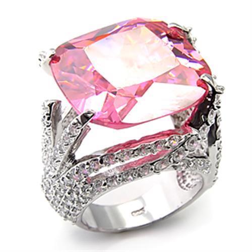 Elegant 7X250 Rhodium 925 Sterling Silver Ring featuring AAA Grade CZ stones in a beautiful rose color.