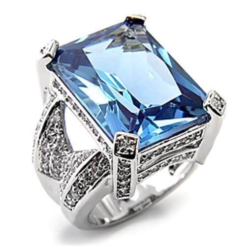 Elegant 7X315 Rhodium 925 Sterling Silver Ring featuring a large AAA Grade CZ Spinel in London Blue color, showcasing its luxurious design.