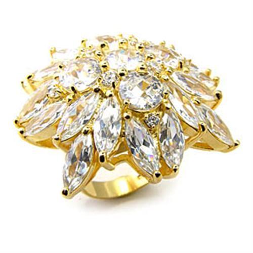 7X351 Gold 925 Sterling Silver Ring featuring AAA Grade clear CZ stones, elegantly designed with gold plating.