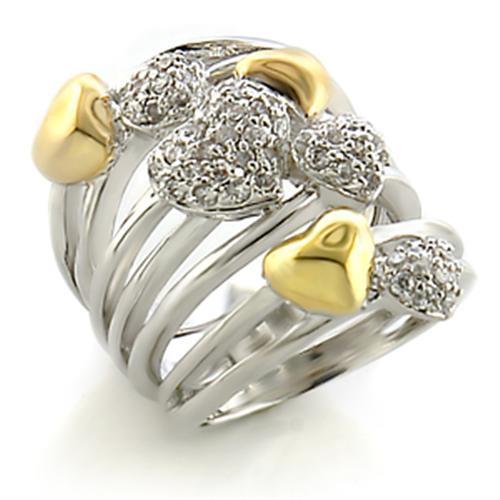 8X149 Gold and Rhodium Brass Ring featuring a clear AAA Grade CZ center stone, showcasing elegance and sophistication.