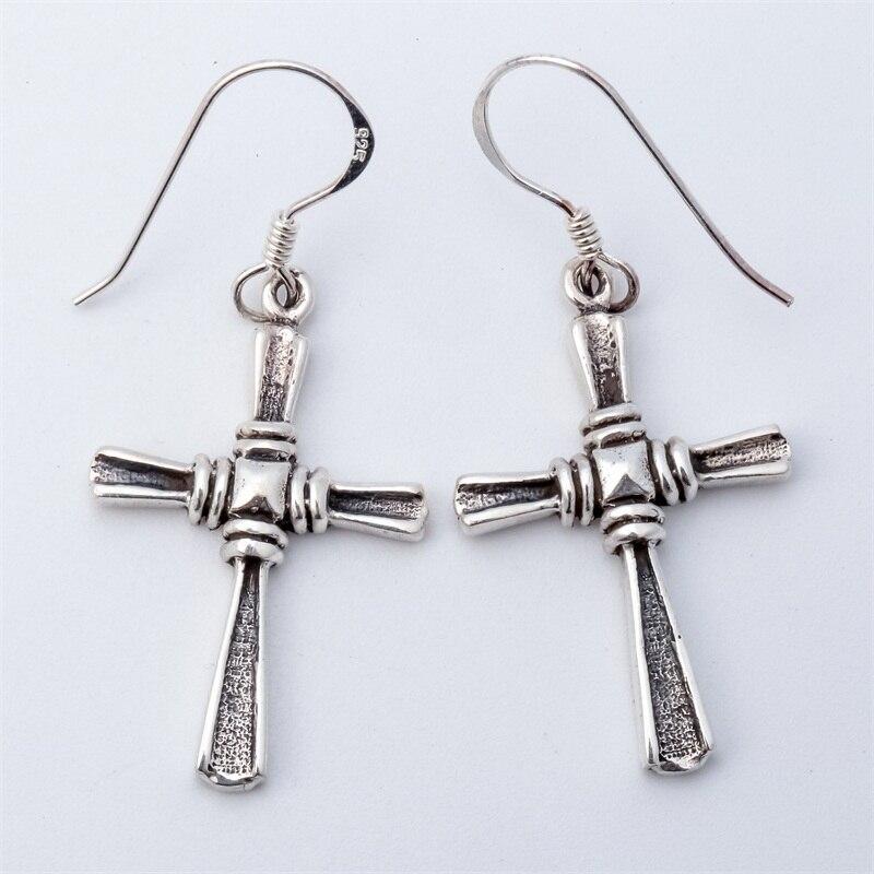 Elegant 925 Sterling Silver Cross Dangle Drop Earrings showcasing a stylish design, perfect for women and bikers.