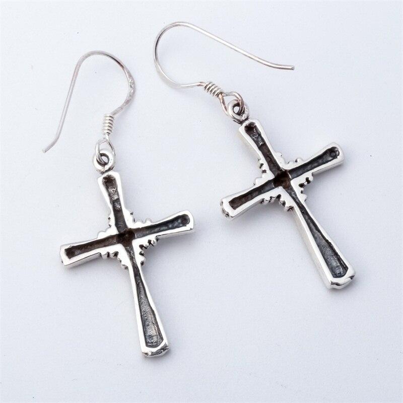 Elegant 925 Sterling Silver Cross Dangle Drop Earrings showcasing a stylish design, perfect for women and bikers.