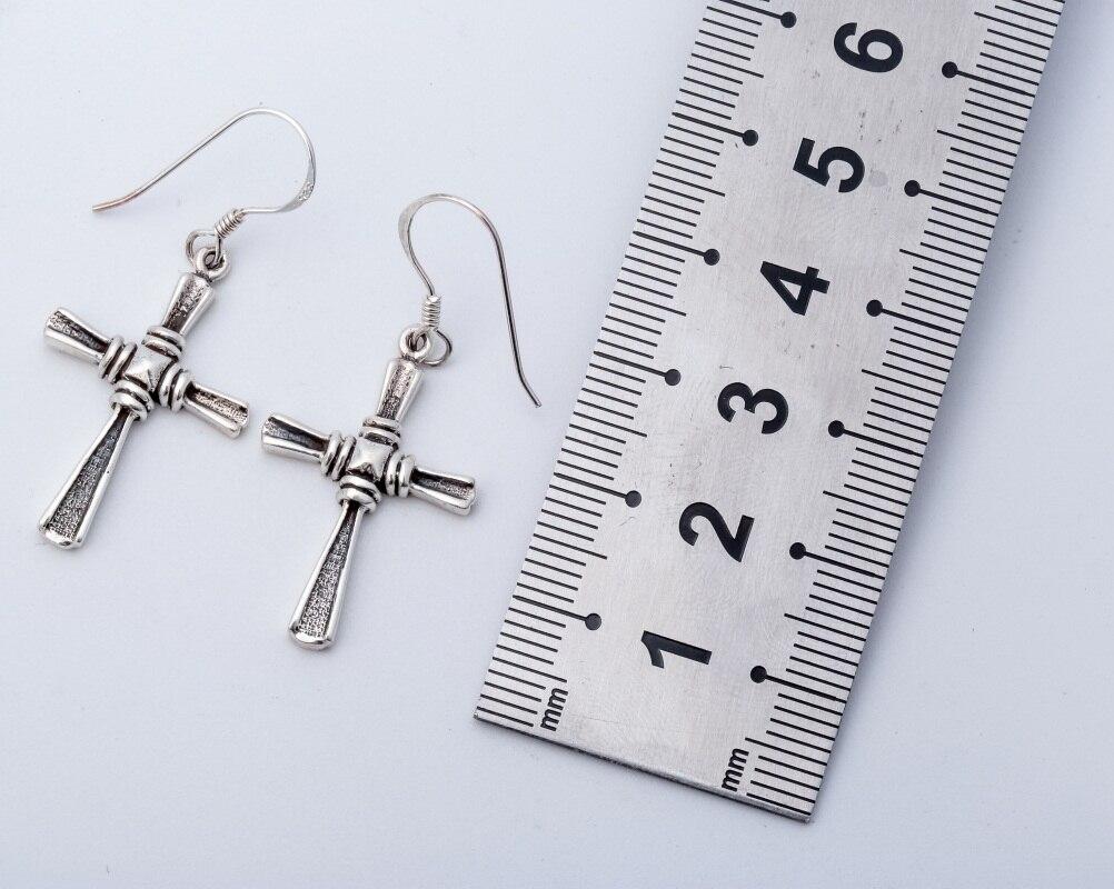 Elegant 925 Sterling Silver Cross Dangle Drop Earrings showcasing a stylish design, perfect for women and bikers.