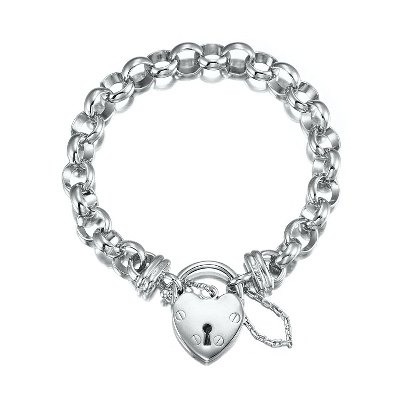 A 925 Sterling Silver Plated 10mm Belcher Chain Bracelet featuring a plain locket, showcasing its elegant design and high-quality finish.