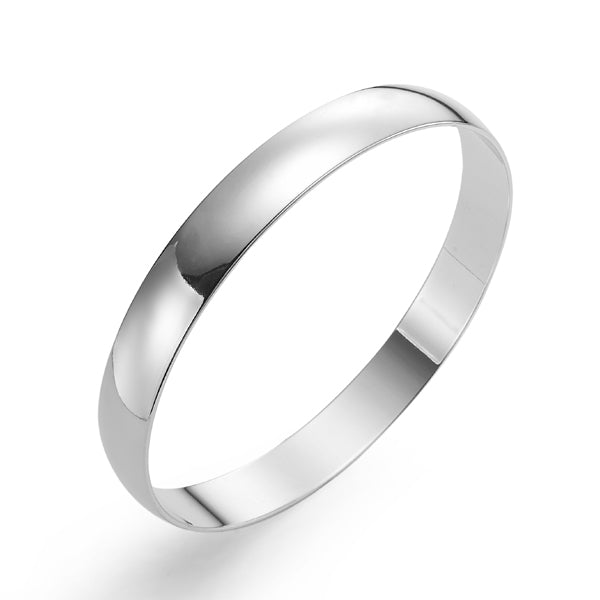 A 925 Sterling Silver Plated 10mm Plain Bangle, showcasing its sleek design and shiny finish, made in the USA.