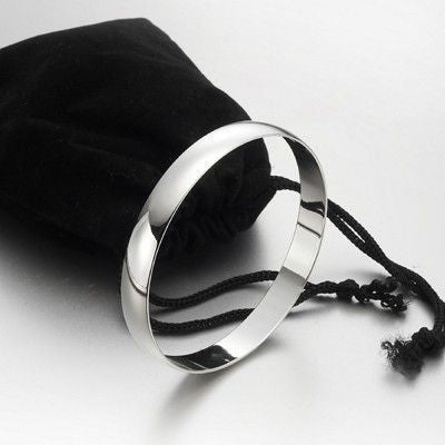 A 925 Sterling Silver Plated 10mm Plain Bangle, showcasing its sleek design and shiny finish, made in the USA.