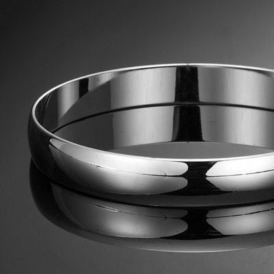 A 925 Sterling Silver Plated 10mm Plain Bangle, showcasing its sleek design and shiny finish, made in the USA.