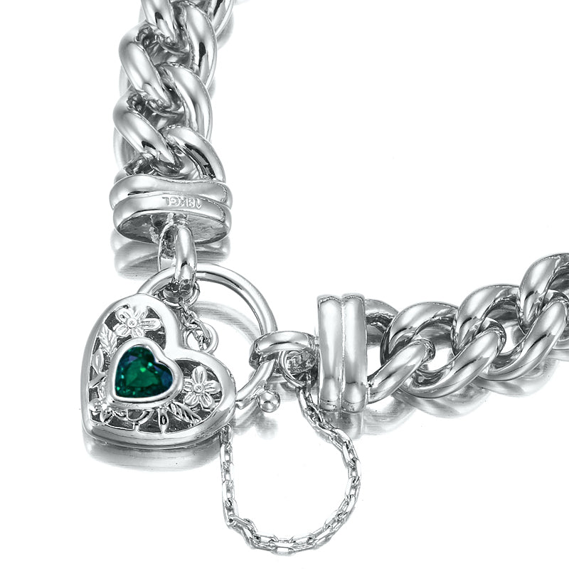 925 Sterling Silver Plated Euro Curb Chain Bracelet featuring a Green Filigree Locket, showcasing its elegant design and quality craftsmanship.