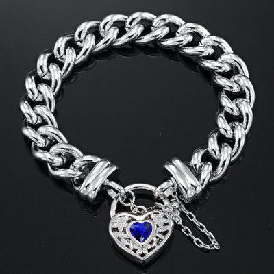 925 Sterling Silver Plated 12mm Euro Curb Chain Bracelet featuring a Dark Blue Filigree Locket, showcasing its elegant design and quality craftsmanship.