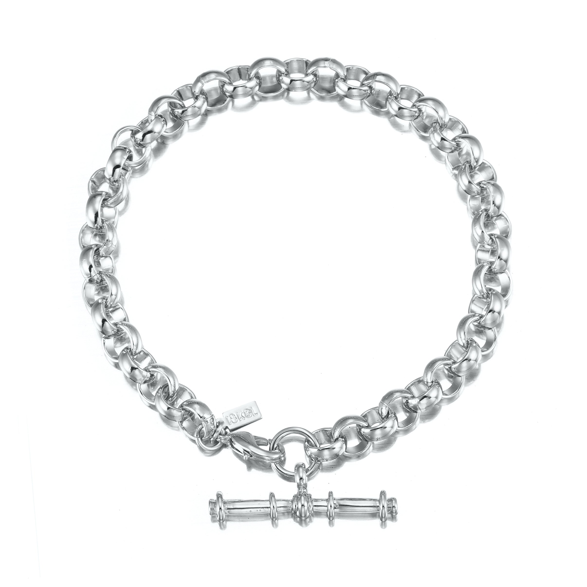 925 Sterling Silver Plated Belcher Chain Bracelet with T-Bar End, showcasing its elegant design and high-quality finish.