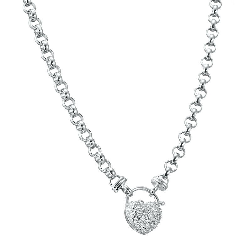 925 Sterling Silver Plated 6mm Belcher Chain Necklace with a simulated diamond locket, showcasing its elegant design and quality craftsmanship.