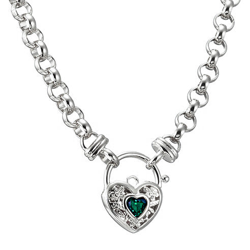 925 Sterling Silver Plated 6mm Belcher Chain Necklace featuring a green filigree locket, showcasing its elegant design and quality craftsmanship.