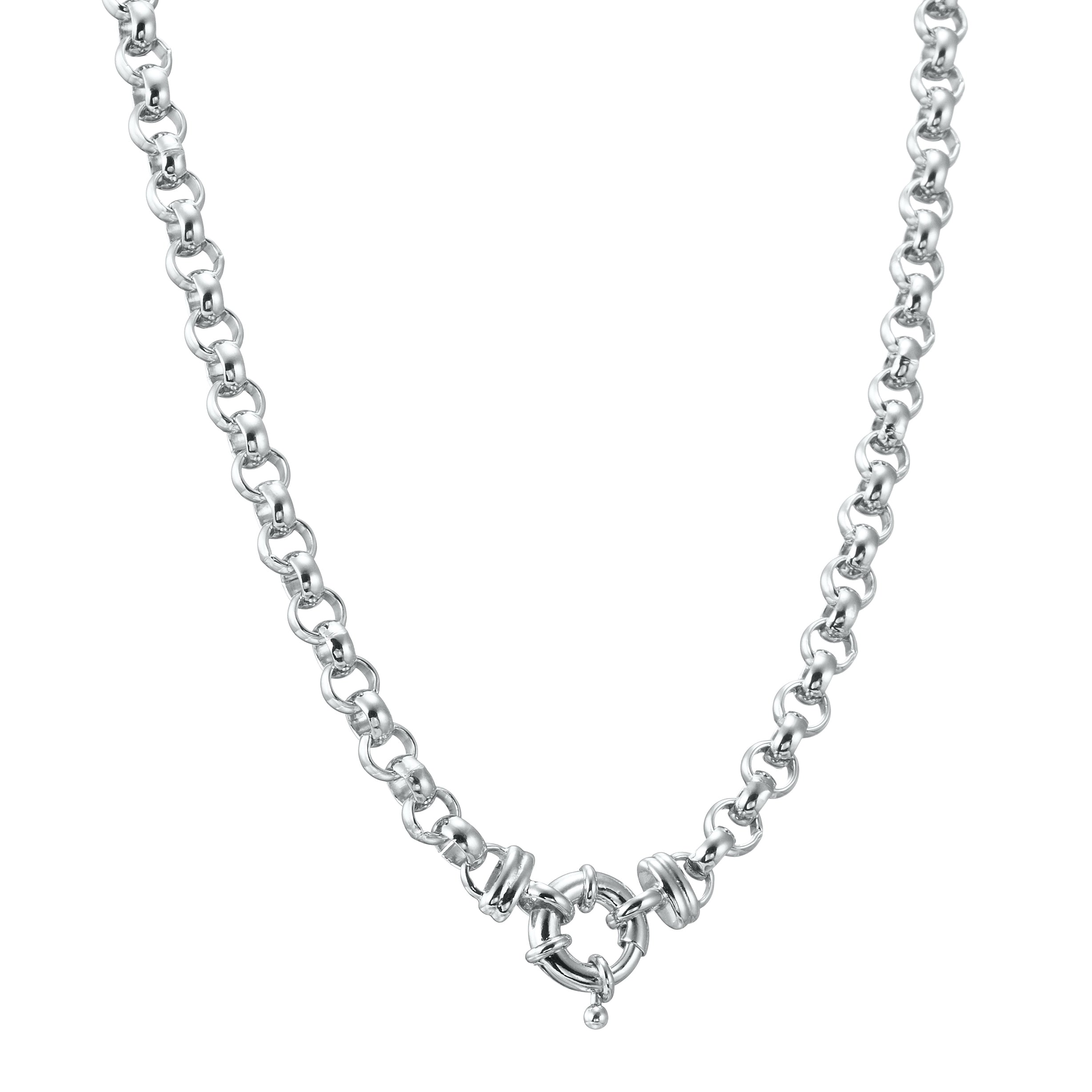 A 925 Sterling Silver Plated Belcher Chain Necklace with a secure bolt clasp, showcasing its elegant 6mm width and multiple length options.
