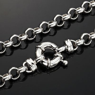 A 925 Sterling Silver Plated Belcher Chain Necklace with a secure bolt clasp, showcasing its elegant 6mm width and multiple length options.