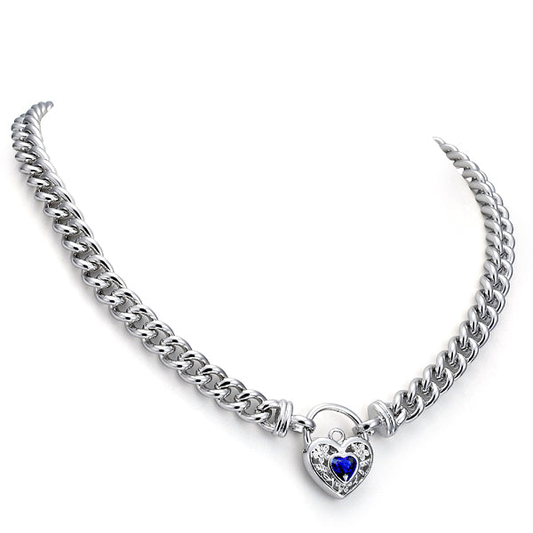925 Sterling Silver Plated Euro Chain Necklace with a dark blue filigree locket, showcasing its elegant design and quality craftsmanship.