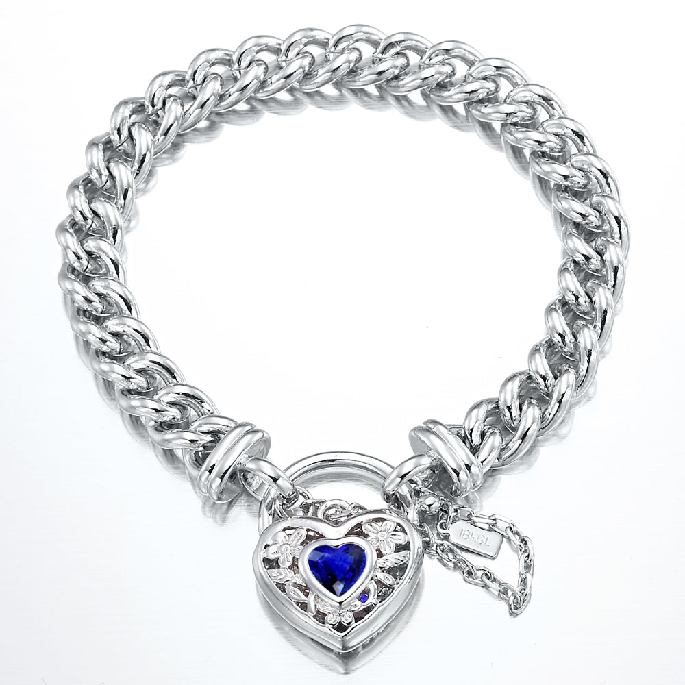 925 Sterling Silver Plated Euro Chain Bracelet featuring a dark blue filigree locket, showcasing its elegant design and quality craftsmanship.