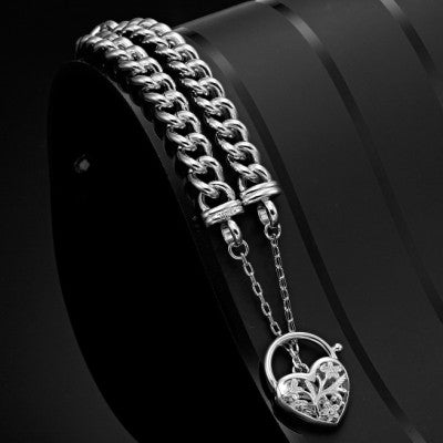 925 Sterling Silver Plated Euro Chain Bracelet featuring a detailed filigree locket, showcasing its elegant design and quality craftsmanship.