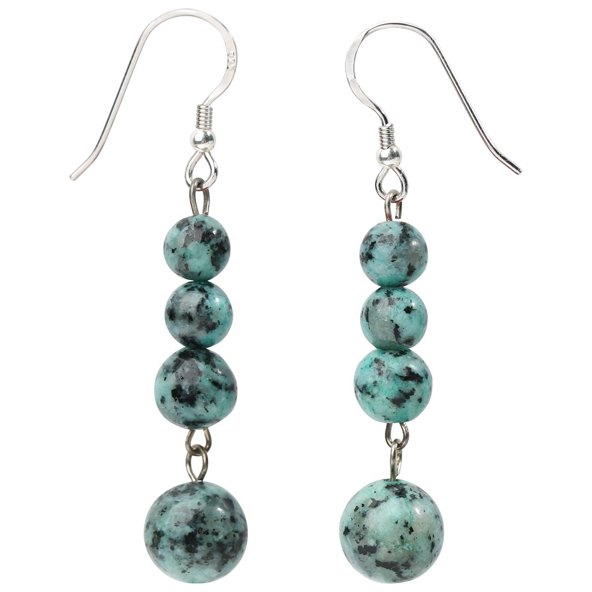 925 Sterling Silver Turquoise Choker Necklace with Dangle Earrings, featuring natural turquoise beads in 6mm, 8mm, and 10mm sizes.