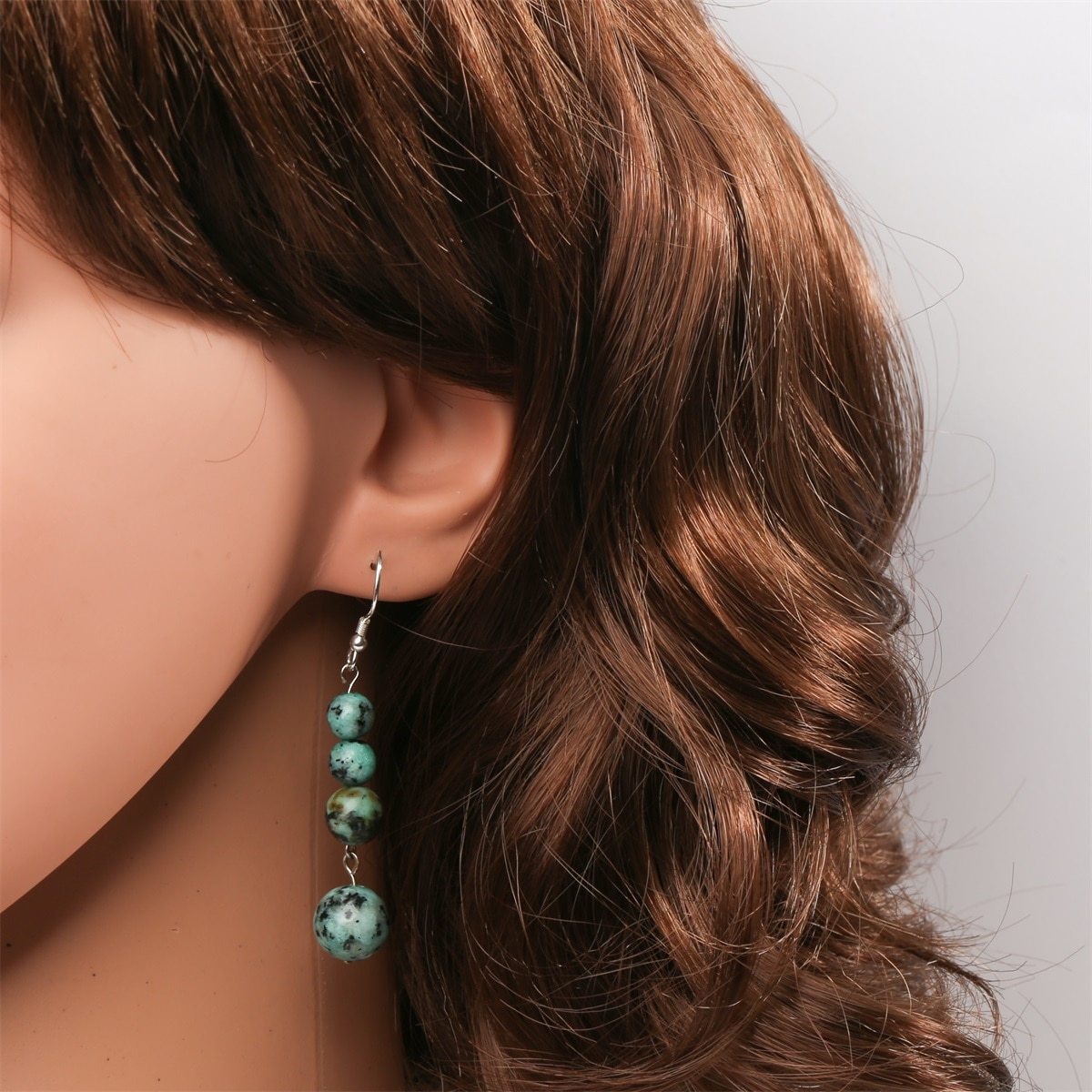 925 Sterling Silver Turquoise Choker Necklace with Dangle Earrings, featuring natural turquoise beads in 6mm, 8mm, and 10mm sizes.