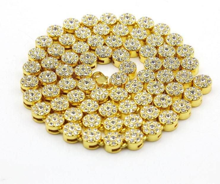 Elegant 970262 Flower Chain necklace in 14K yellow gold with sparkling crystal stones, showcasing intricate floral design.