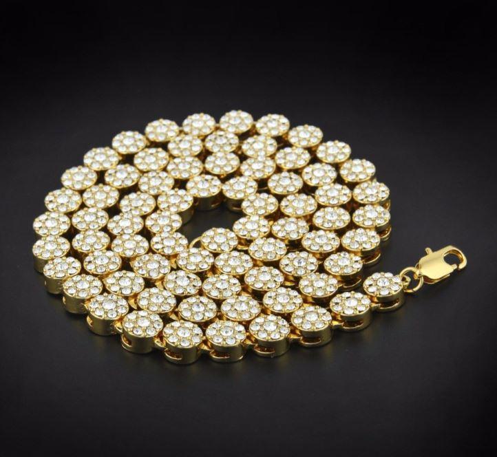 Elegant 970262 Flower Chain necklace in 14K yellow gold with sparkling crystal stones, showcasing intricate floral design.