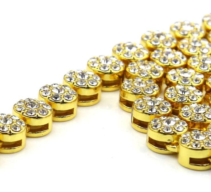 Elegant 970262 Flower Chain necklace in 14K yellow gold with sparkling crystal stones, showcasing intricate floral design.