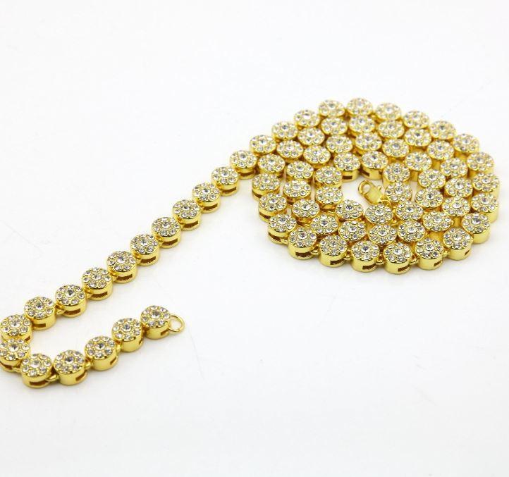 Elegant 970262 Flower Chain necklace in 14K yellow gold with sparkling crystal stones, showcasing intricate floral design.