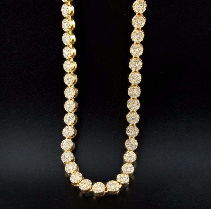 Elegant 970262 Flower Chain necklace in 14K yellow gold with sparkling crystal stones, showcasing intricate floral design.