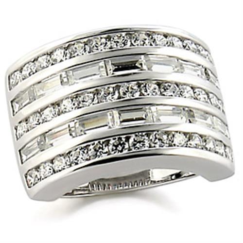 9W148 Rhodium Brass Ring featuring AAA Grade CZ stone, showcasing its elegant design and clear sparkle.