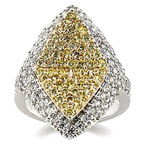9W153 Reverse Two-Tone Brass Ring featuring AAA Grade clear CZ stone, showcasing a modern and elegant design.