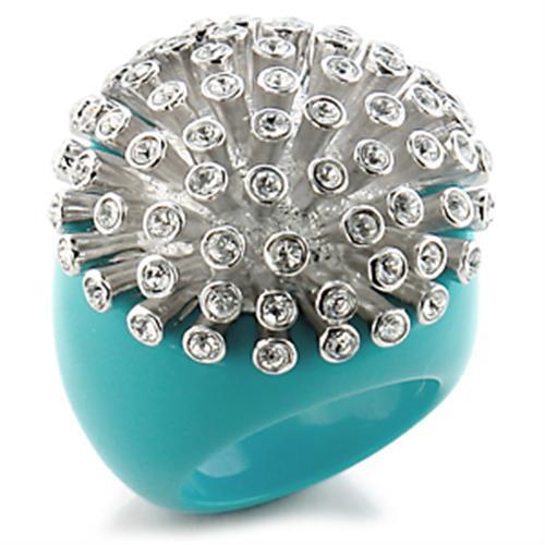 9W198 Rhodium Brass Ring featuring a clear top grade crystal, showcasing its elegant design and shiny finish.