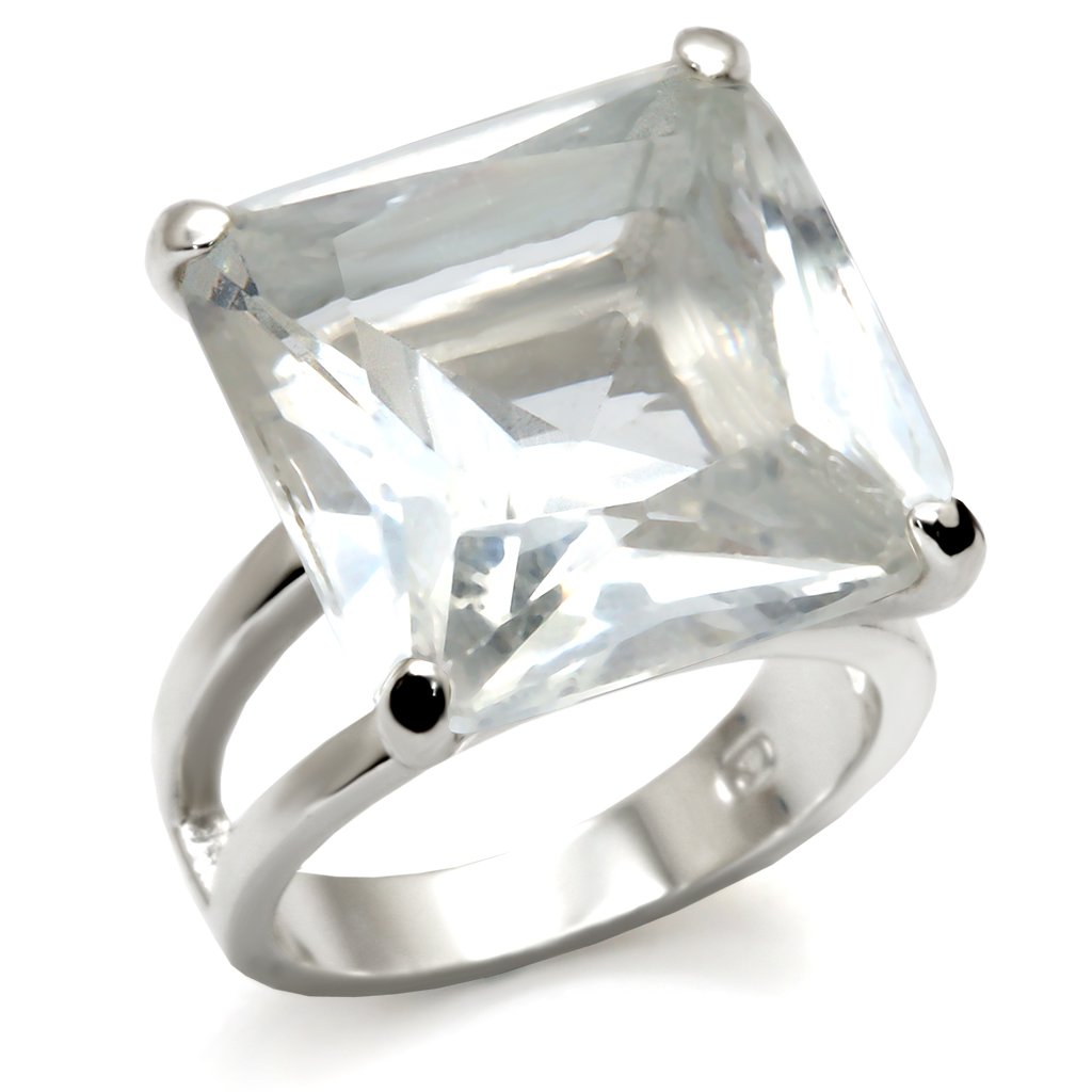 9X026 High-Polished 925 Sterling Silver Ring featuring a clear AAA Grade CZ stone, showcasing its elegant design and shine.
