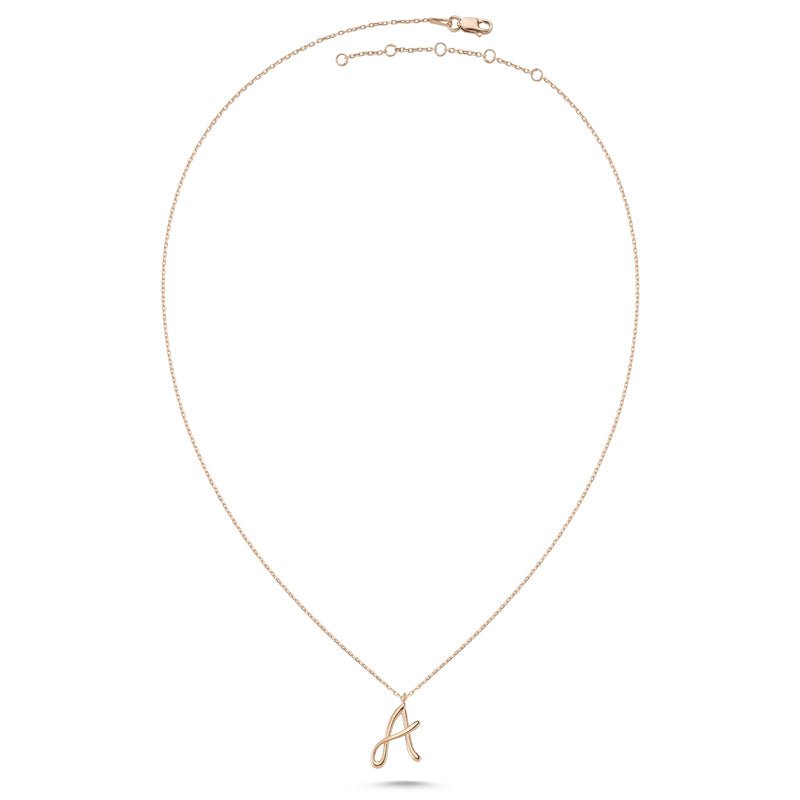 A Letter Mini Initial Silver Necklace featuring a flat 'A' pendant on a sterling silver chain with rose gold and rhodium plating options.