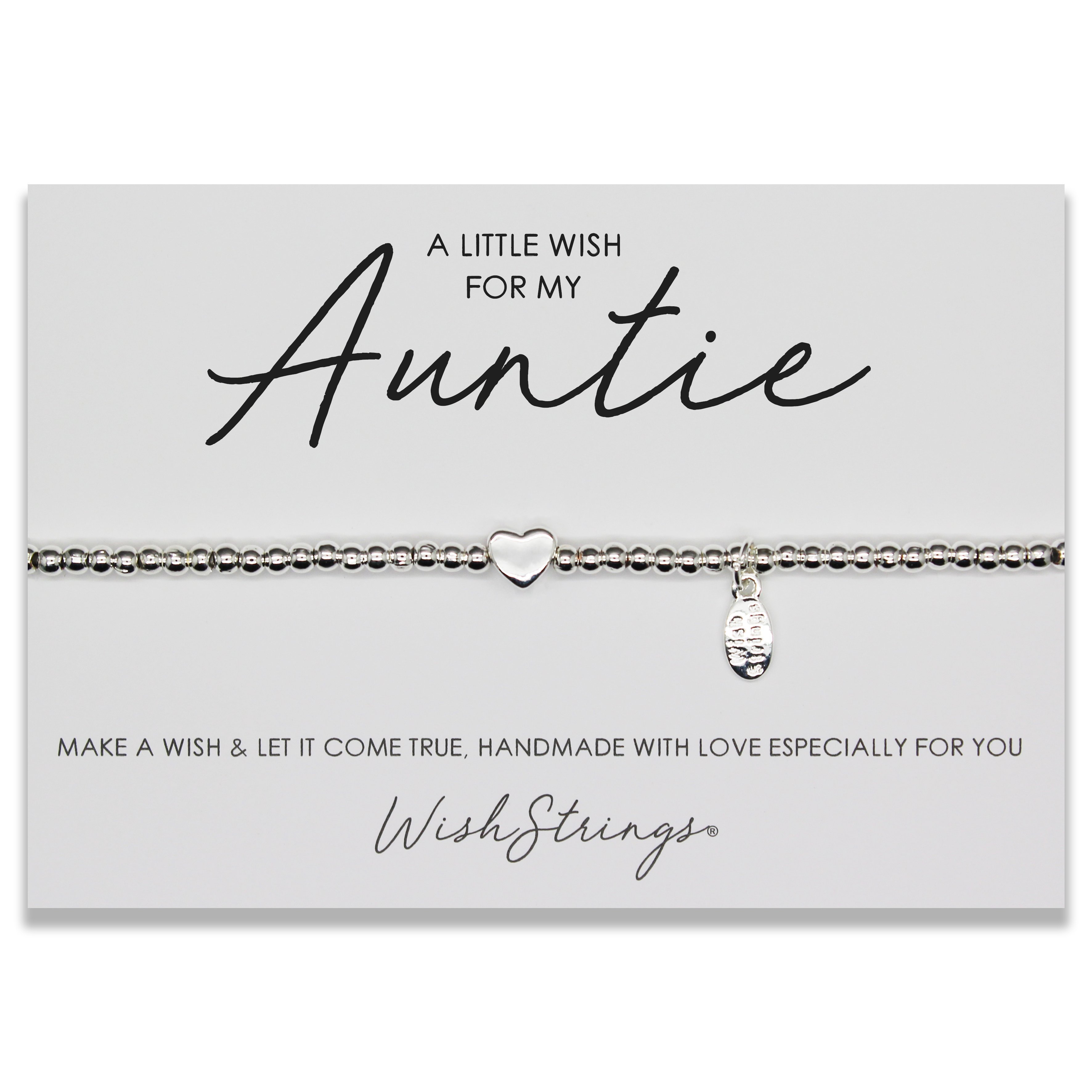 A silver tone beaded charm bracelet designed for aunties, presented on a quality C7 card with an inspirational design.