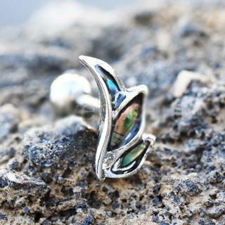 Abalone Shell Inlay Teardrop Cartilage Earring showcasing a colorful natural shell with ornate detailing, perfect for cartilage piercings.