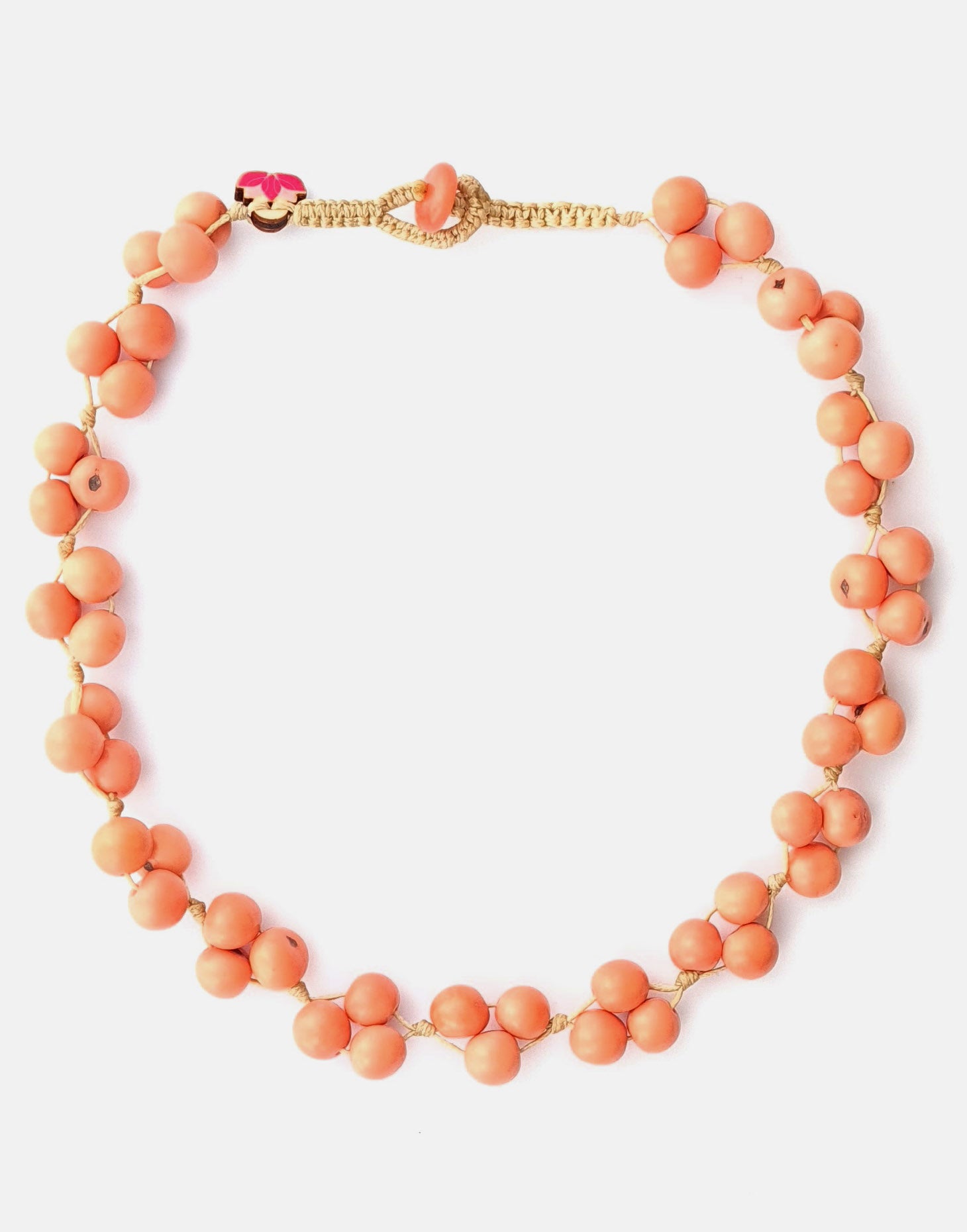 A colorful Acai Berry Short Necklace made from organic acai seeds, showcasing a delicate and lightweight design.